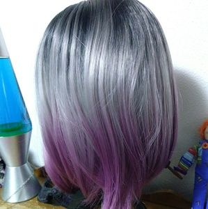 Black grey purple wig